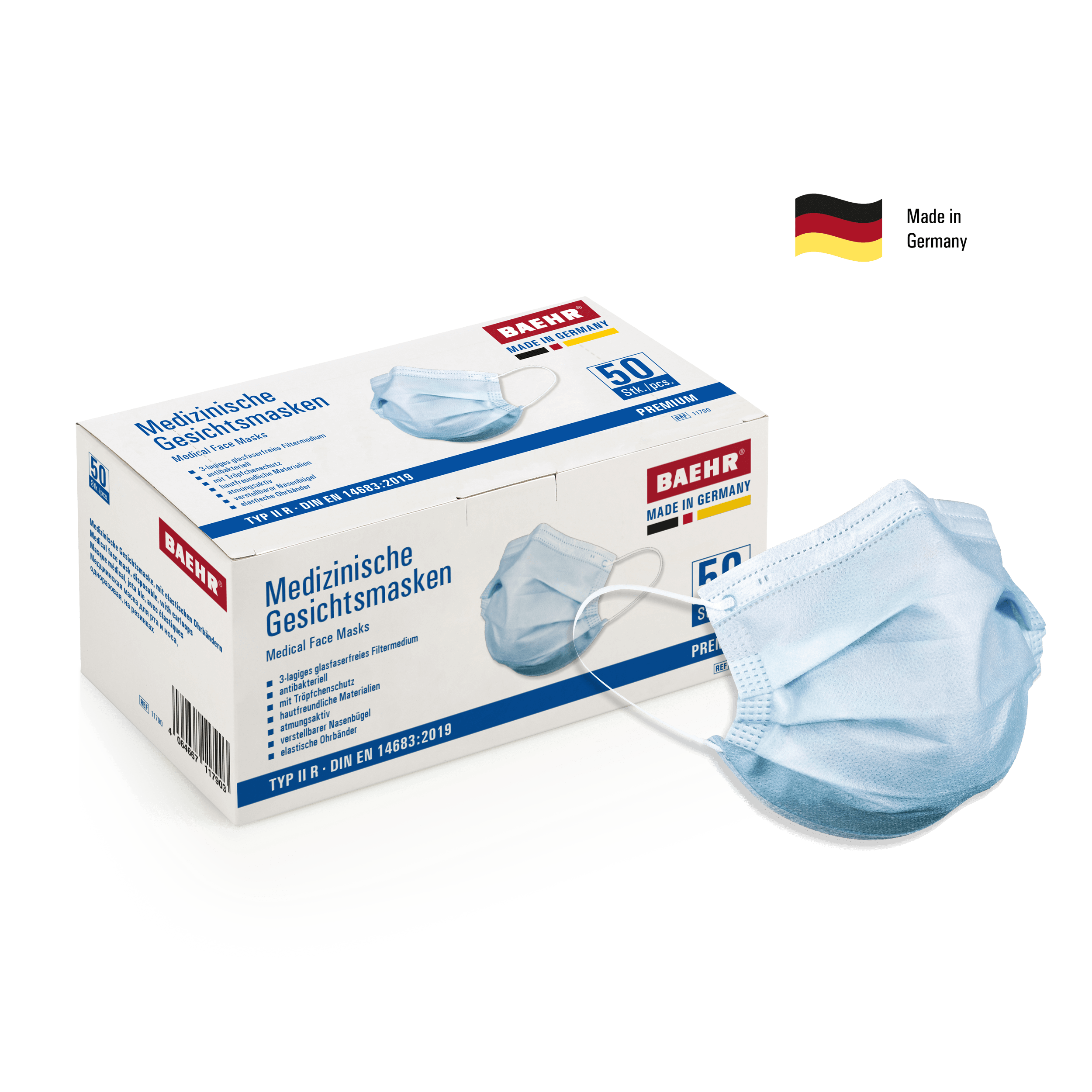 BAEHR Medizinische Gesichtsmasken PREMIUM 50 Stück - Made in Germany