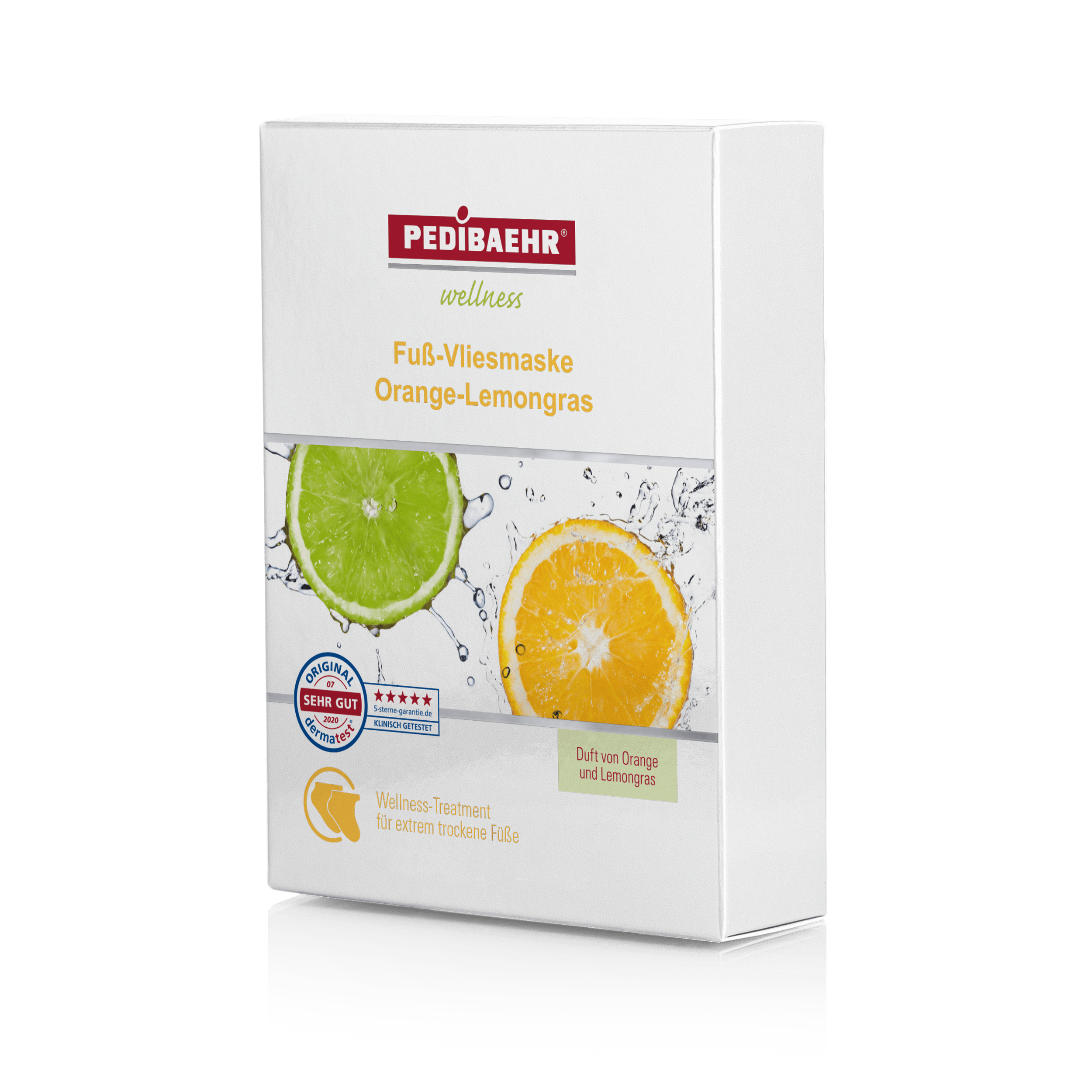 PEDIBAEHR Fuß-Vliesmaske, Orange-Lemongras, Packung (5 Paar)