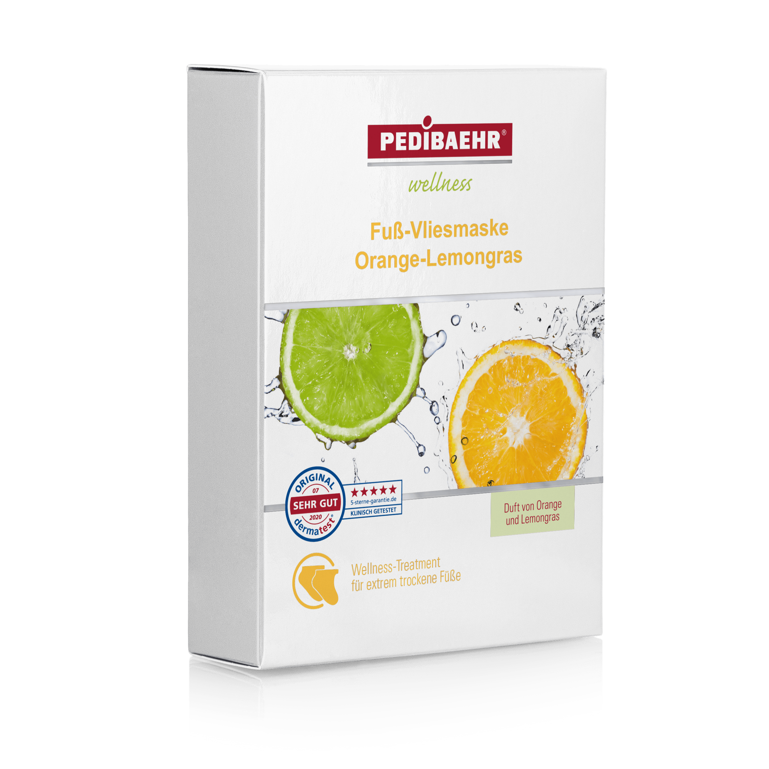 PEDIBAEHR Fuß-Vliesmaske, Orange-Lemongras, Packung (5 Paar)