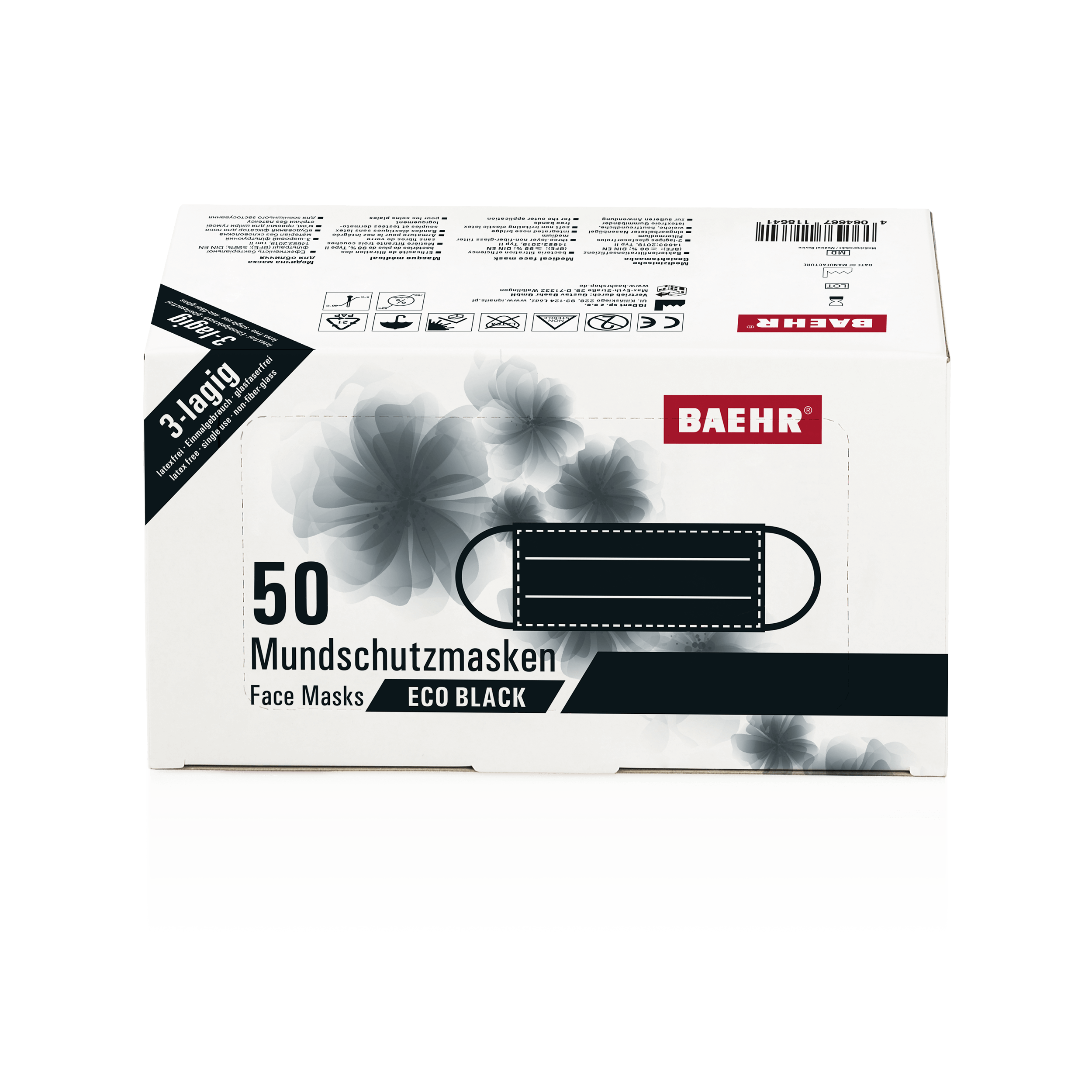 BAEHR Mundschutzmasken ECO BLACK, 1 Pack (50 Stück)