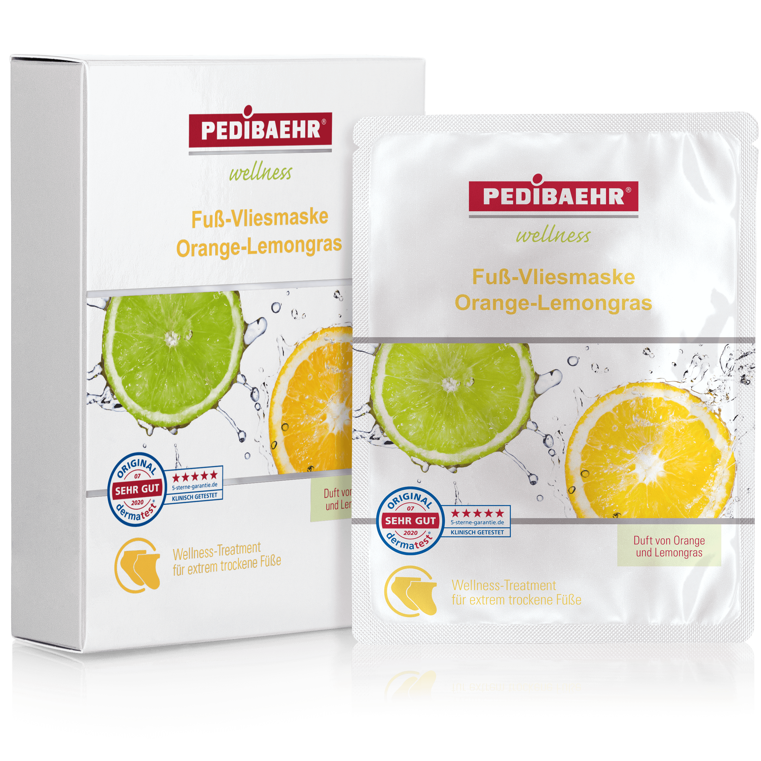 PEDIBAEHR Fuß-Vliesmaske Orange-Lemongras, 1 Pack (5 Paar)